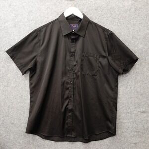 Jet Black Button Up Shirt Men XL Satin Formal Work Classic Design in Italy FLEX